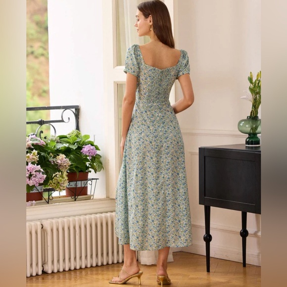 NWT RIHOAS The Square Neck Floral Slit Maxi Dress - Picture 4 of 6